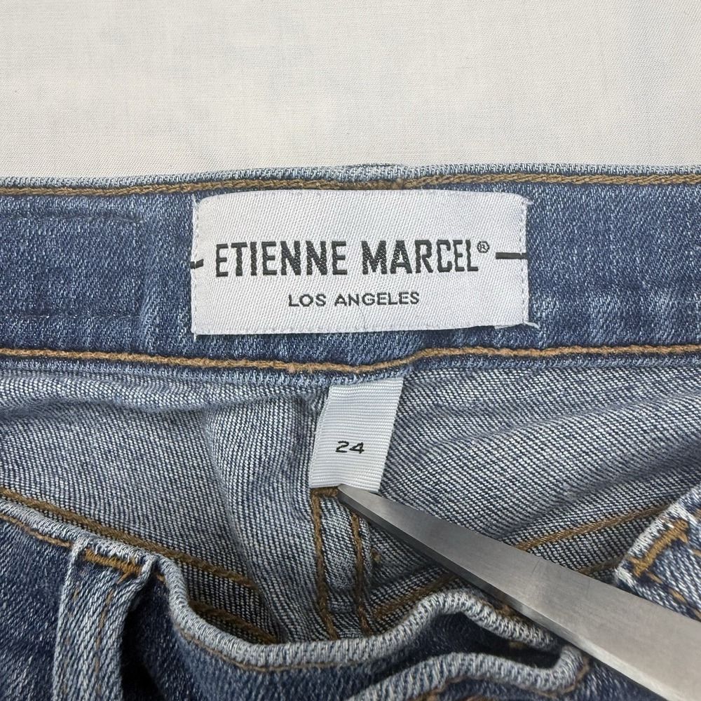Etienne Marcel Dark Wash Red Ribbon Side Zipper Cropped Jeans Size 24 USA Made - Picture 2 of 6